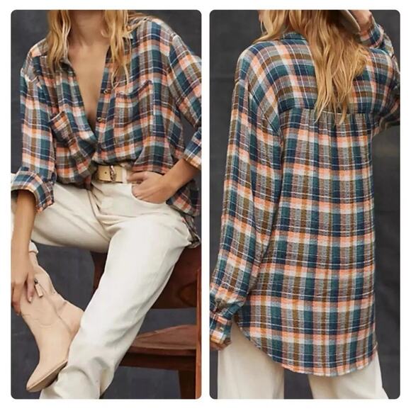 Pilcro Tops - Anthropologie Pilcro Hadley Relaxed Top Plaid Button Down Shirt Size Small